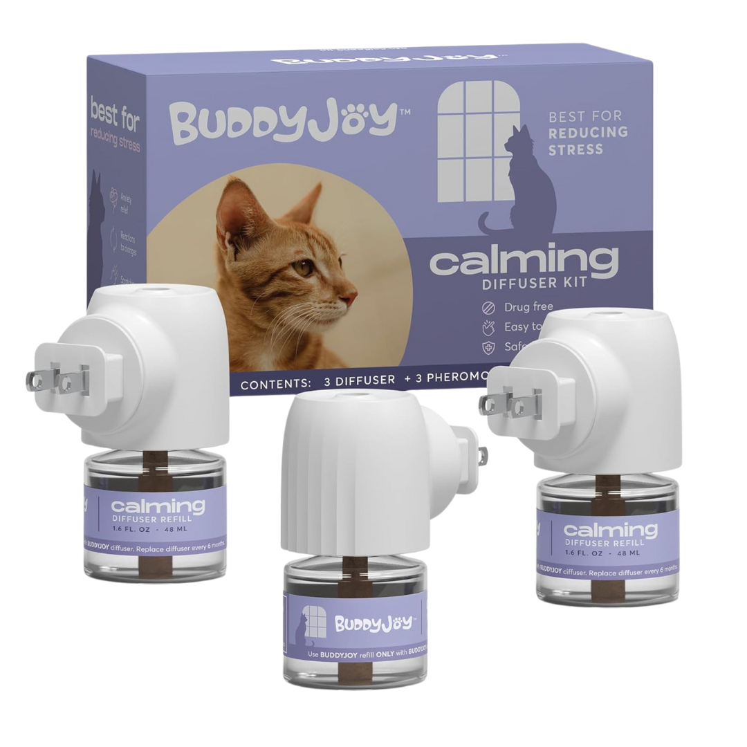 Cat Calming Diffuser Refills – Long-Lasting 30-Day Formula with Pheromones for Stress Relief, Relaxation, and Anxiety Reduction in Cats Easy to Use – (3 Diffusers + 3 Refills)