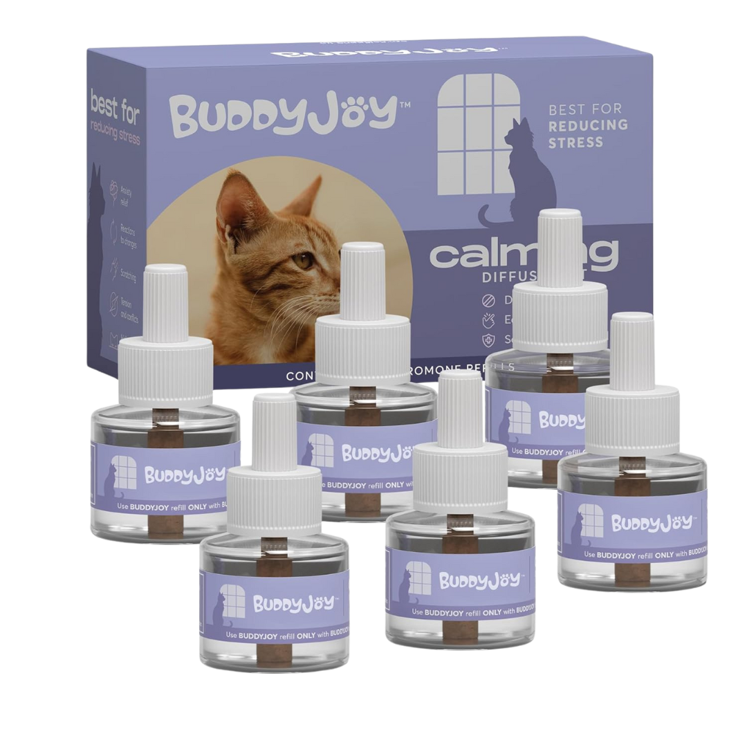 Cat Calming Diffuser Refills – Long-Lasting 30-Day Formula with Pheromones for Stress Relief, Relaxation, and Anxiety Reduction in Cats Easy to Use – (6 Refills)