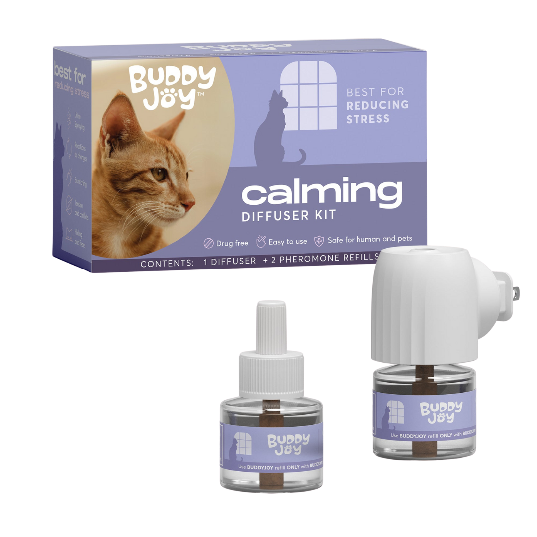 Cat Calming Diffuser Refills – Long-Lasting 30-Day Formula with Pheromones for Stress Relief, Relaxation, and Anxiety Reduction in Cats – (1 Diffuser + 2 Refills)